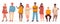 Overweight people vector illustration, cartoon flat woman man model characters wearing casual clothes standing in row