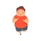 Overweight sweaty boy running, cute chubby child cartoon character vector Illustration on a white background