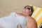 Overweight woman on beach