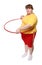 Overweight woman exercising with hoop