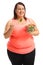 Overweight woman having a salad