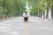 Overweight woman ready to run on the road