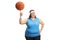 Overweight woman spinning a basketball on her finger