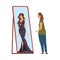 Overweight Woman Standing in Front of Mirror Looking at her Reflection and Imagine Herself as Slim, Woman Seeing Herself