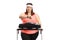 Overweight woman on a treadmill checking her fitness band