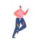 Overweight Woman Weight Loss, Walking, Young Plus Size Girl Character in Sportswear Exercising to be Slim. Fitness Sport