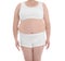 Overweight woman on white background, closeup.