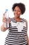 Overweight young black woman holding an water bottle - African p