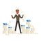 Overworked businessman with red face standing is surrounded by stacks of papers and steam coming out of his ears vector