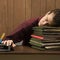 Overworked retro businessman sleeping at desk.