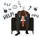 Overworked and tired black businessman or office worker sits in a chair. Business stress. Flat style modern vector illustration. M