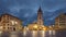 Oviedo, Spain. Panoramic view of Cathedral at dusk