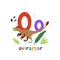 Oviraptor. Cute cartoon hand drawn illustration with dinosaur and O letter.