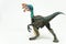 Oviraptor with stolen egg on white background