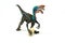 Oviraptor with stolen egg on white background