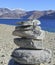 An Ovoo or a sacred pile of rocks at the Pangong lake in Ladakh in the state of Jammu and Kashmir