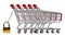 Ow of shopping trolleys secured and isolated