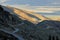 The Owens Valley from above as the windy road leads downward.