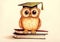 Owl with big eyes in graduation cap on books. Symbol of wisdom education and knowledge Generative AI