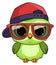 Owl boy character. Cool bird in baseball cap and sunglasses