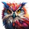 owl cartoon painting in powerful colors