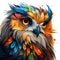 owl cartoon painting in powerful colors