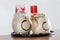 Owl ceramic bottle for soy sauce and toothpick, Japanese tableware set