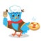 Owl Chef With Pizza. Cute Image On A White Background.