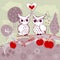 Owl couple on apple tree