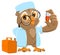 Owl doctor holding pill. Owl Ambulance in white coat