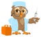 Owl doctor holding syringe. Owl veterinarian in white coat