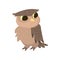Owl or eagle-owl bird isolated icon on white background