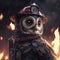 Owl fireman puting out the fire. Generative AI