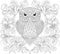 Owl and floral ornament. Adult antistress coloring page