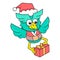 Owl flying on christmas eve distributing gifts, doodle icon image kawaii