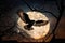 owl flying overhead, silhouetted against the moonlit sky