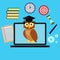 Owl in graduate cap on laptop 2