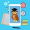 Owl in graduate cap, smartphone 2