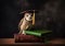 Owl in graduation cap on books. Symbol of wisdom education and knowledge. Generative AI