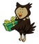 Owl Happy Receiving Gift Cartoon Color Illustration