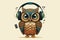 Owl with headphones vintage vector