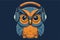 Owl with headphones vintage vector