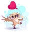 Owl hold red balloon shape heart valentine day