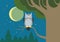 Owl hollow forest habitat flat cartoon vector wild animal bird