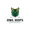 Owl hops logo design with stylized hop, brewery logo, modern vector template illustration