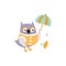Owl In Jacket With Umbrella Under Rain In Autumn Standing Upright Humanized Animal Character Illustration In Funky