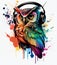 Owl listening to music. Generative AI