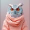 an owl looking adorable in a snug knitted sweater