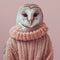 an owl looking adorable in a snug knitted sweater