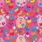 Owl love plant seamless pattern